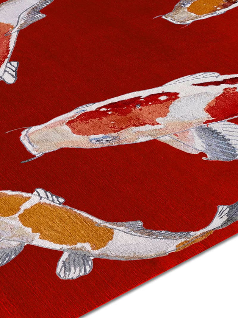 Fish Red Hand Knotted Rug
