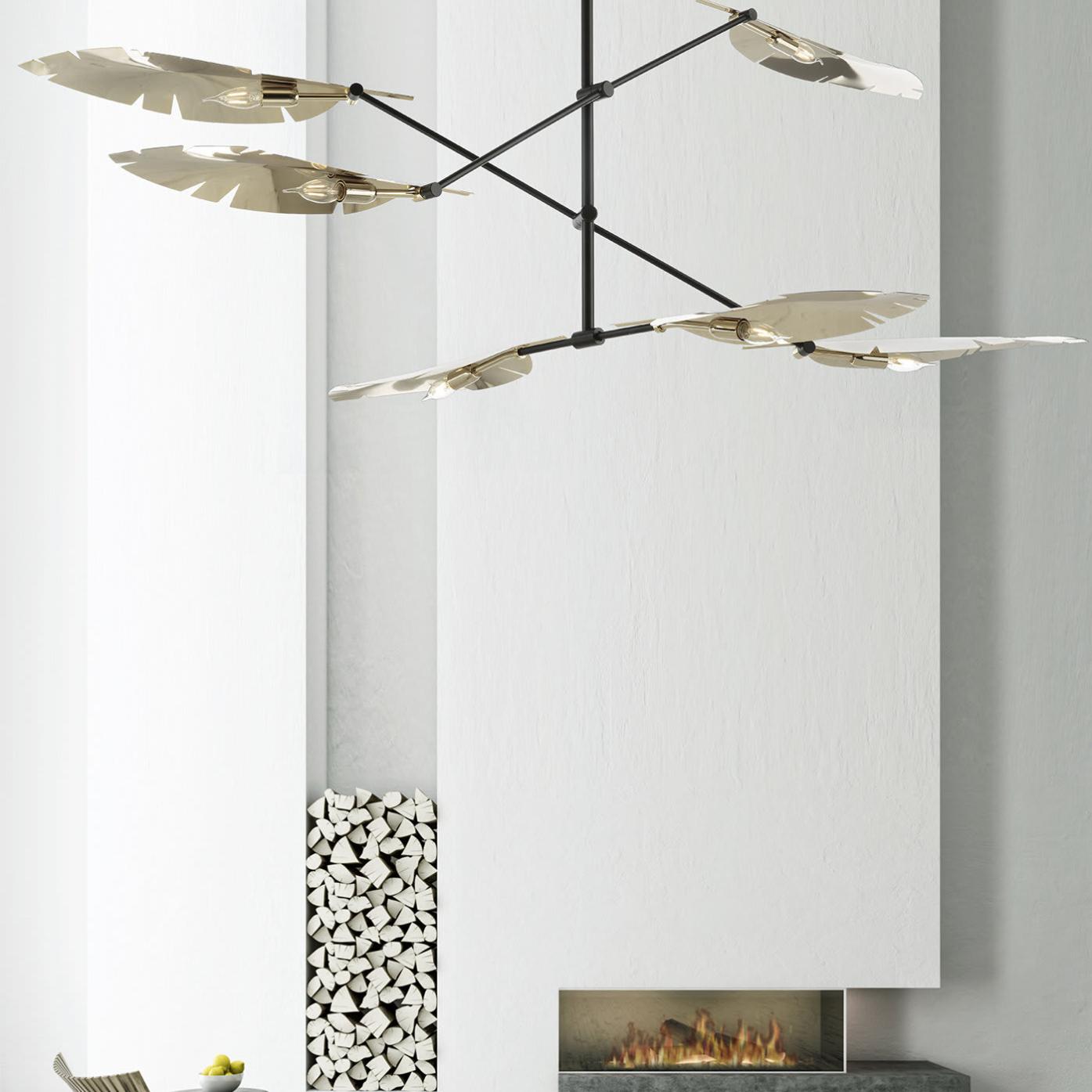 Leaf Soft Gold and Black Chandelier with Carrara Marble