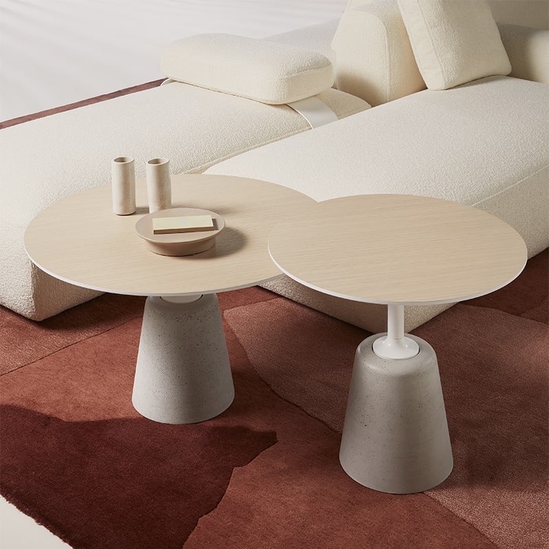 Rock Mini Italian Coffee Table ☞ Structure: Cement Natural X080 ☞ Top: Matt Lacquered - White X042 ☞ Dimensions: Ø 60 cm