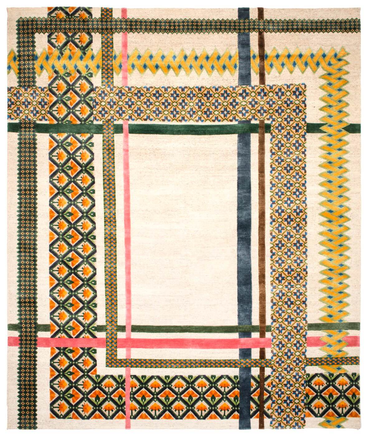 Hand-Knotted Checkered Multi Rug