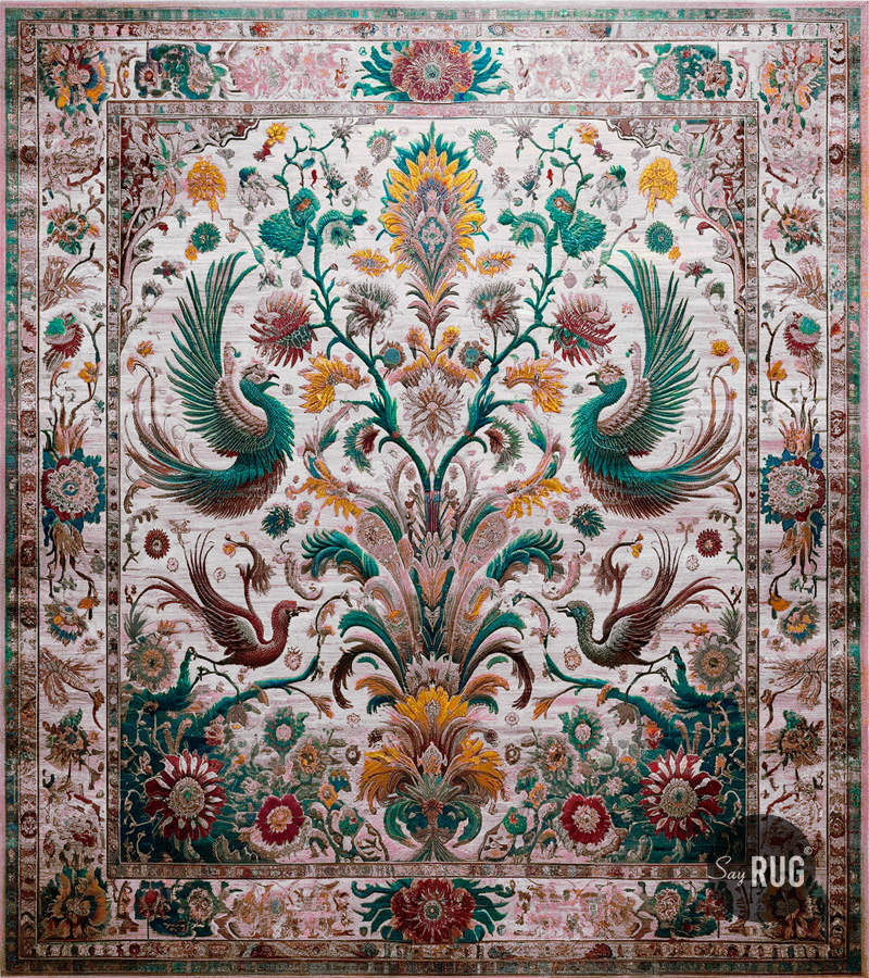 Paradise Garden Green Hand-Knotted Rug