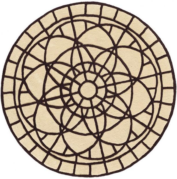 White / Brown Wool Round Rug