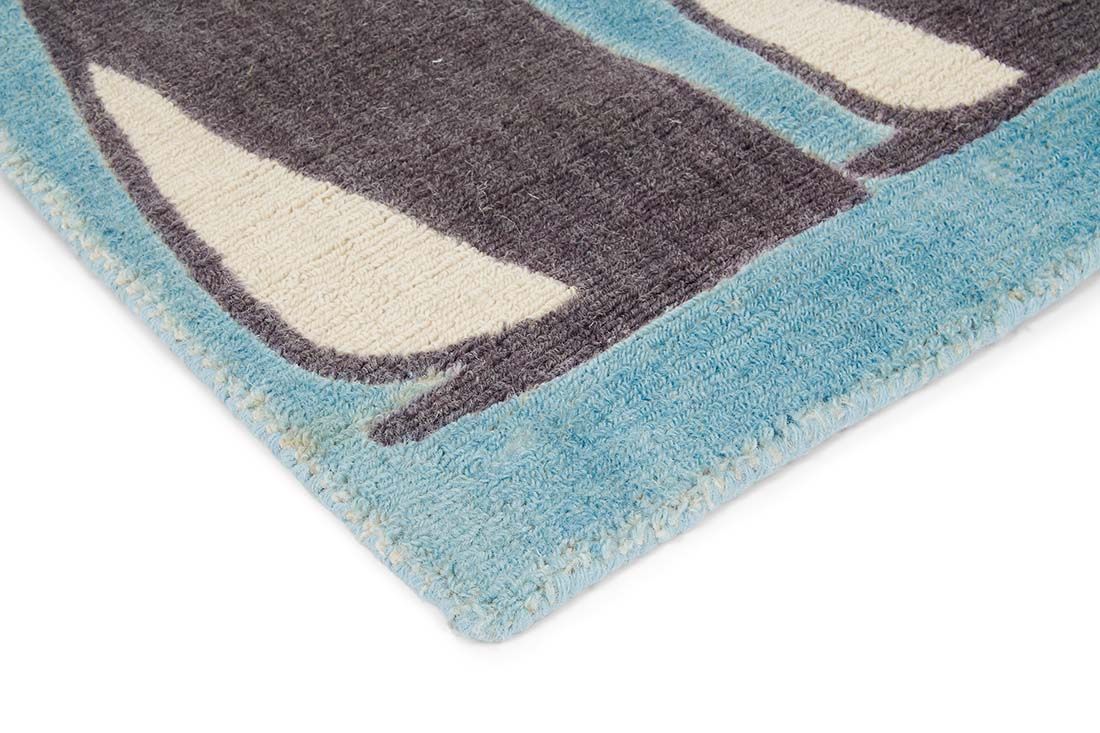 Penguins Turquoise Handloom Wool Rug