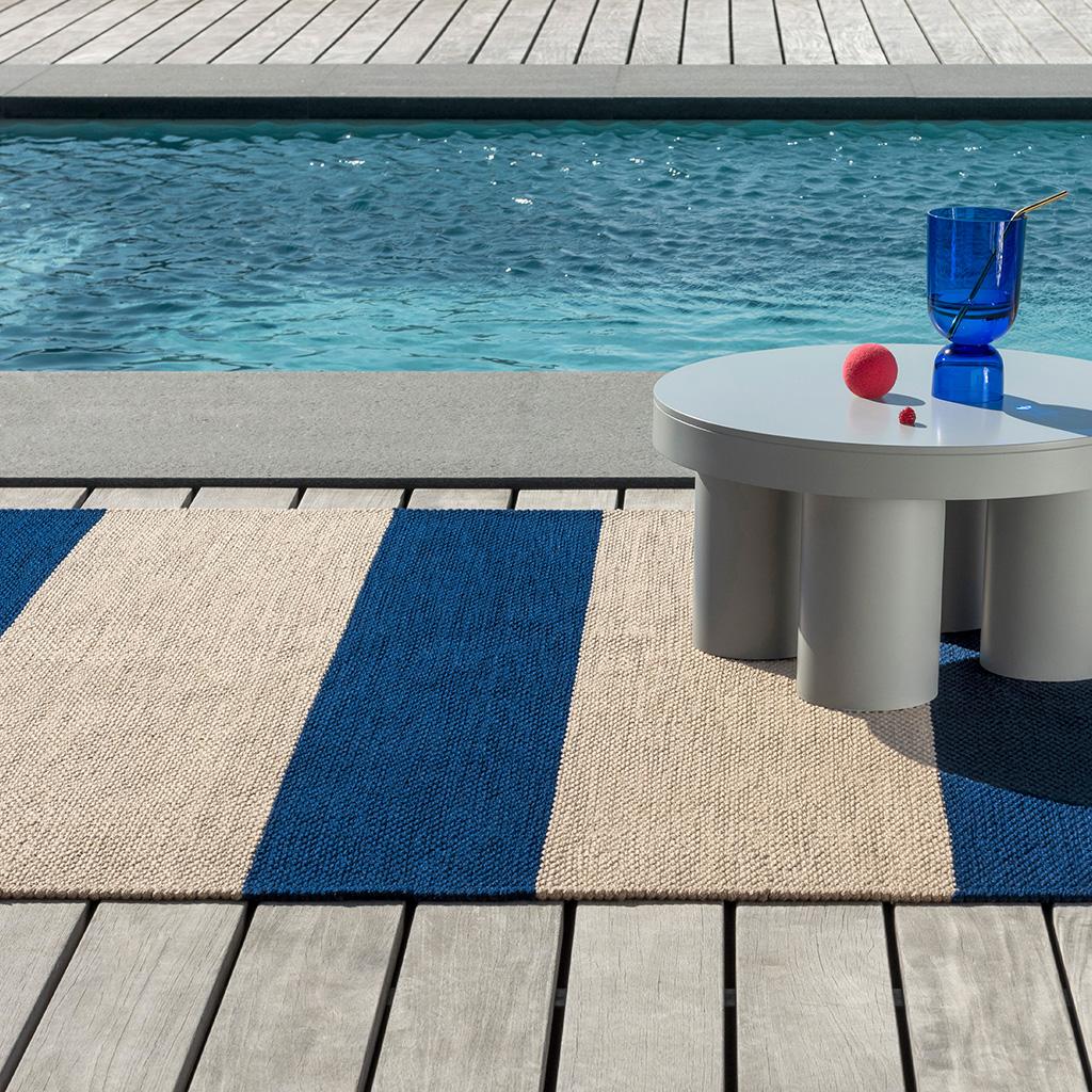 Blue/Beige Striped Outdoor Rug