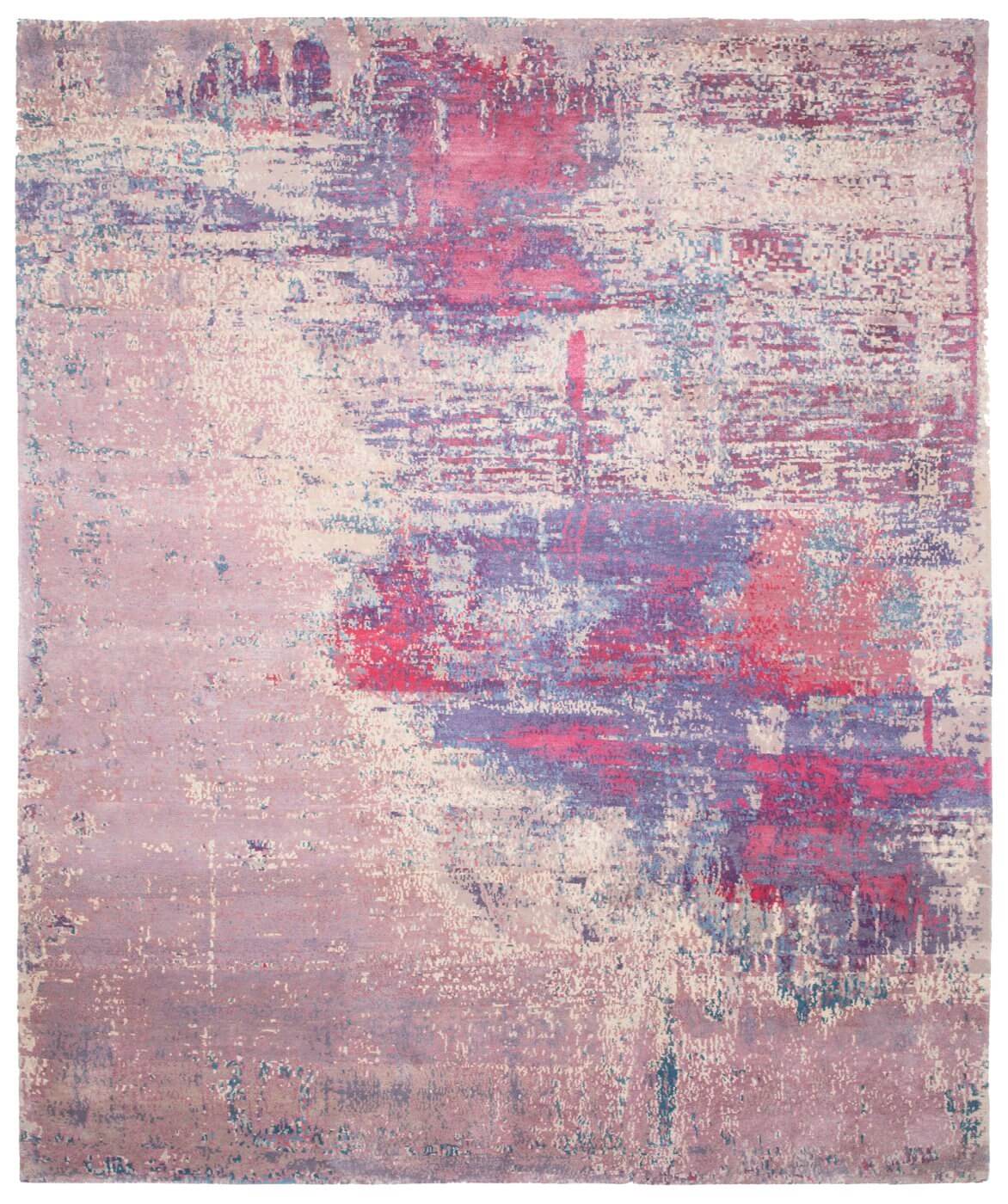 Hand-Knotted Artwork Wool & Silk Purple Rug