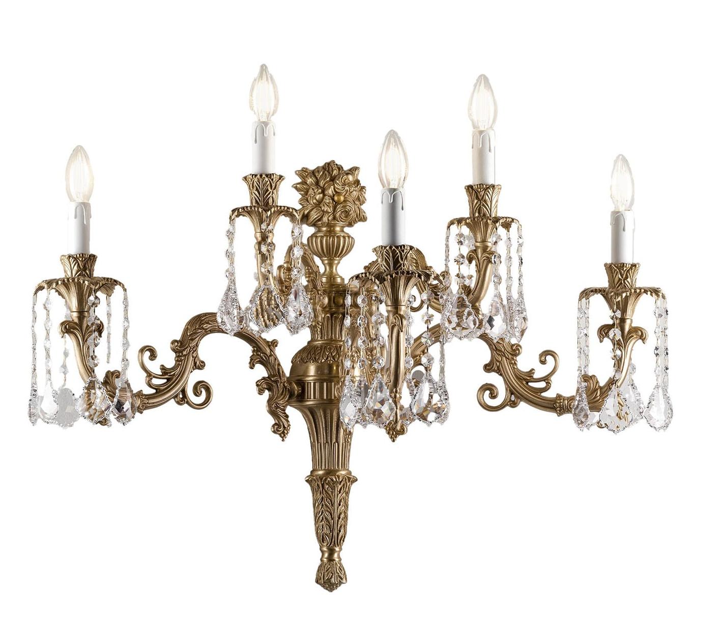 Baroque Style Brass Wall Lamp with Crystal Pendants