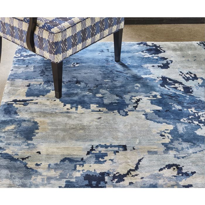Abstract Floral Blue Rug