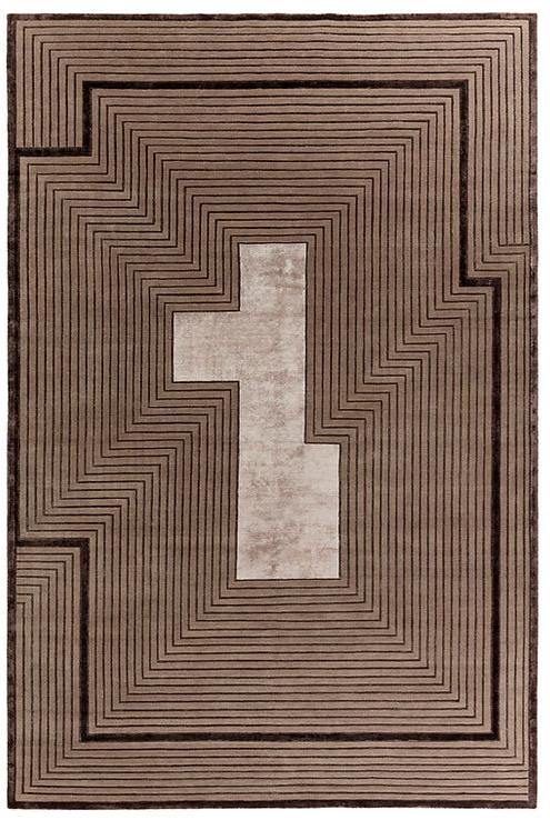 Hand-Knotted Brown Border Wool / Viscose Rug