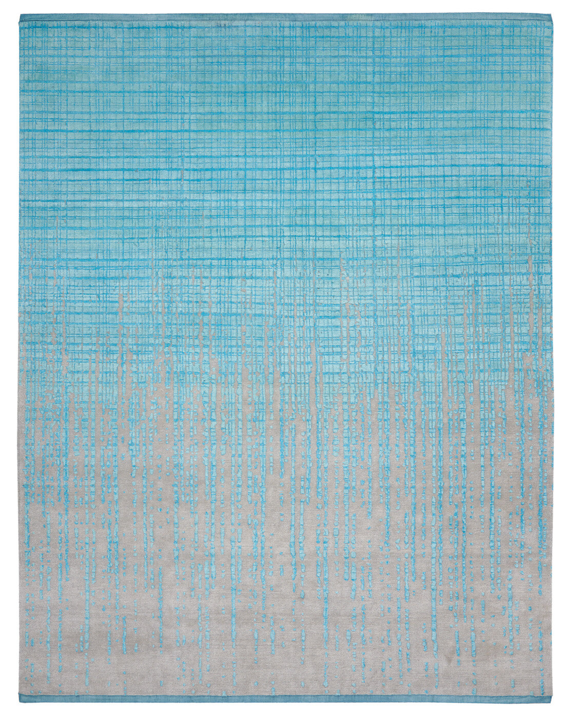 Hand-knotted Grid Blue Rug