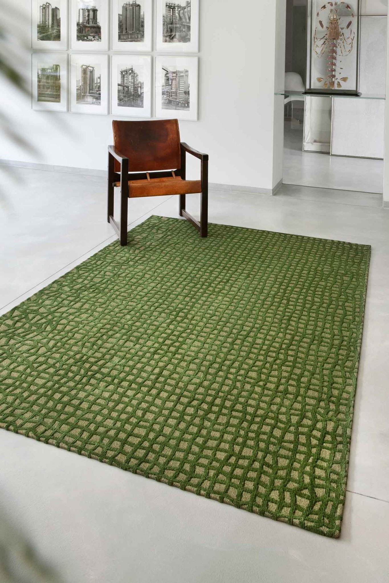 Green Checkered Flatwoven Rug ☞ Size: 2' 7" x 5' (80 x 150 cm)
