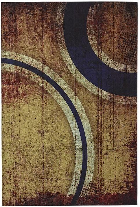 Abstract Gold / Blue Rug ☞ Size: 6' 7" x 9' 6" (200 x 290 cm)