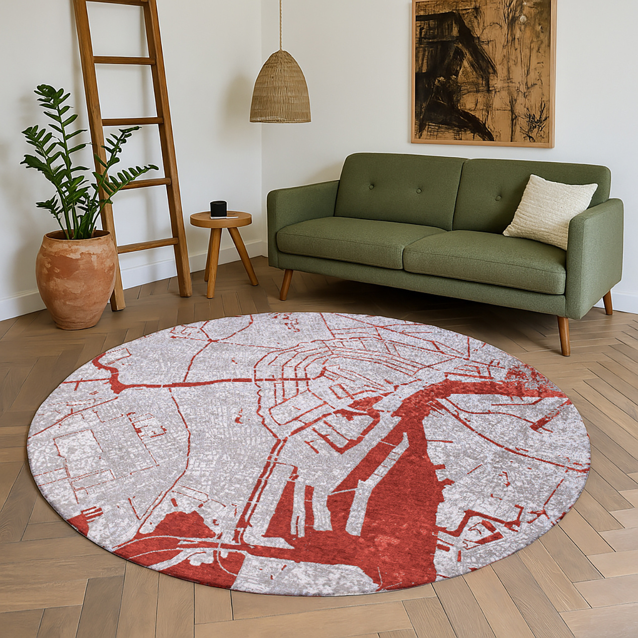 Orange Cut Round Rug