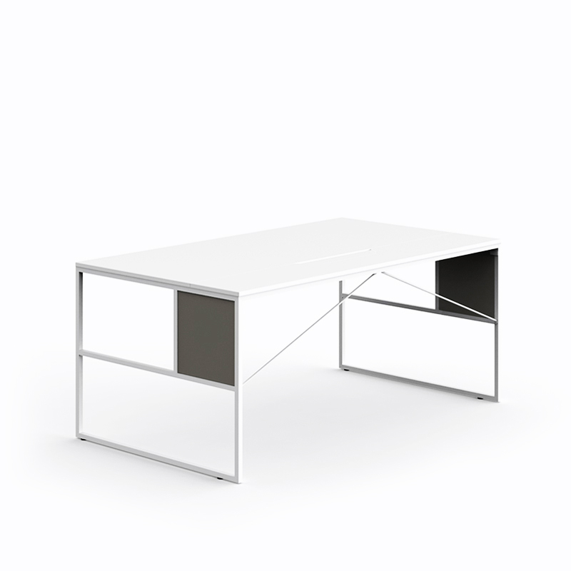 Venti Light Italian Single Table ☞ Structure: Matt Painted Graphite Grey X054 ☞ Top: Matt Melamine White ☞ Dimensions: Width 160 cm