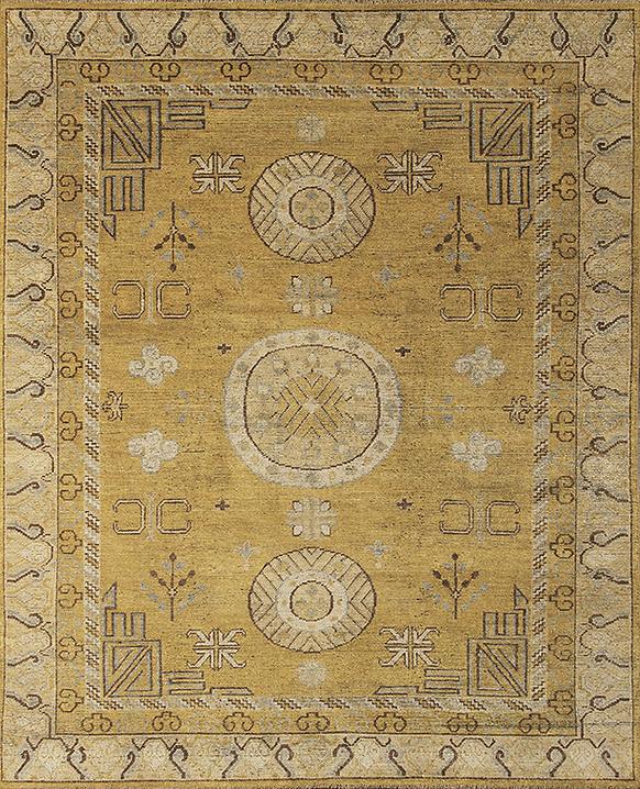 Khotan Hand Knotted Wool Yellow Rug