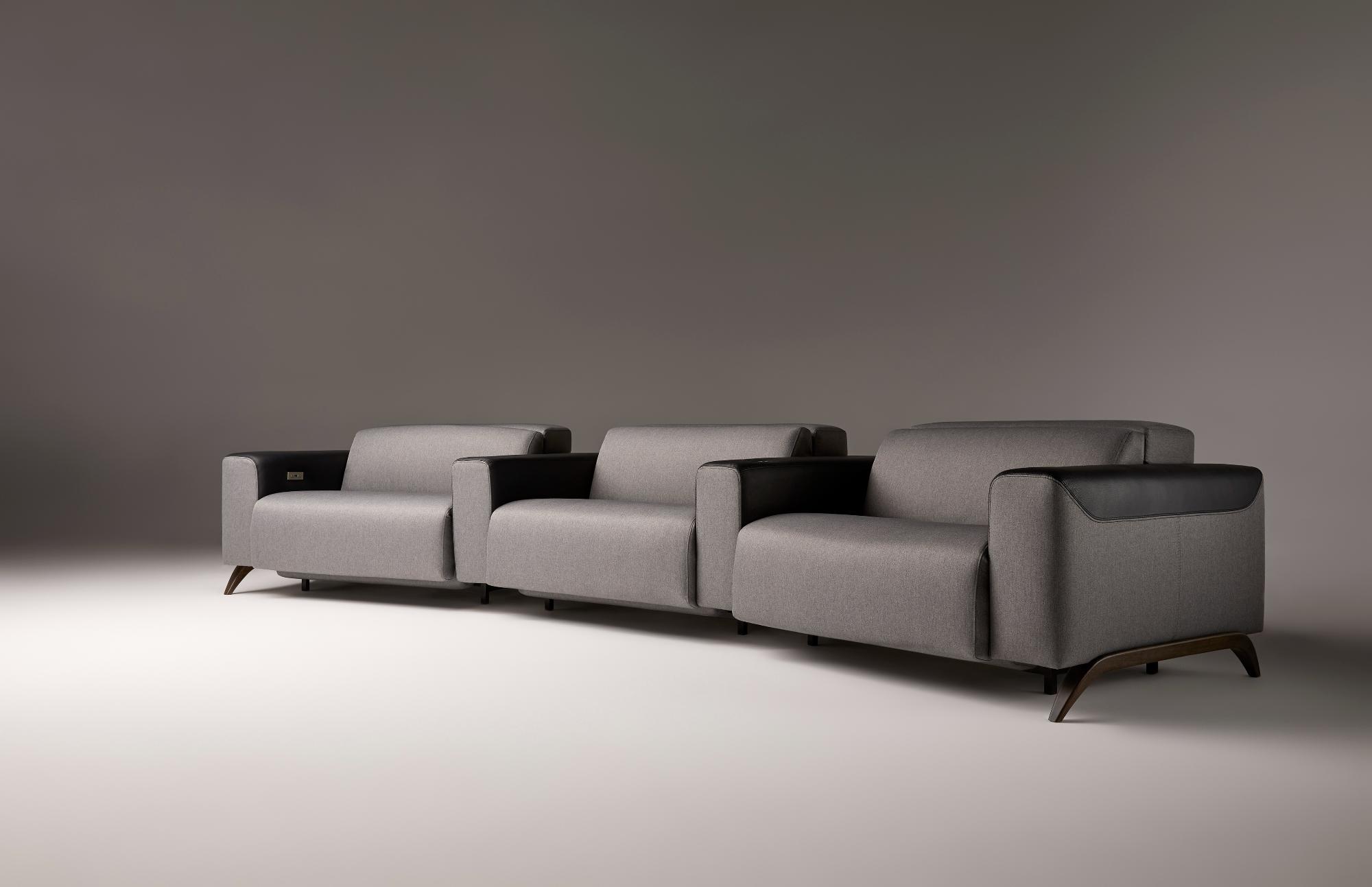 Atlanta Grey 3-Seater Curved Sofa