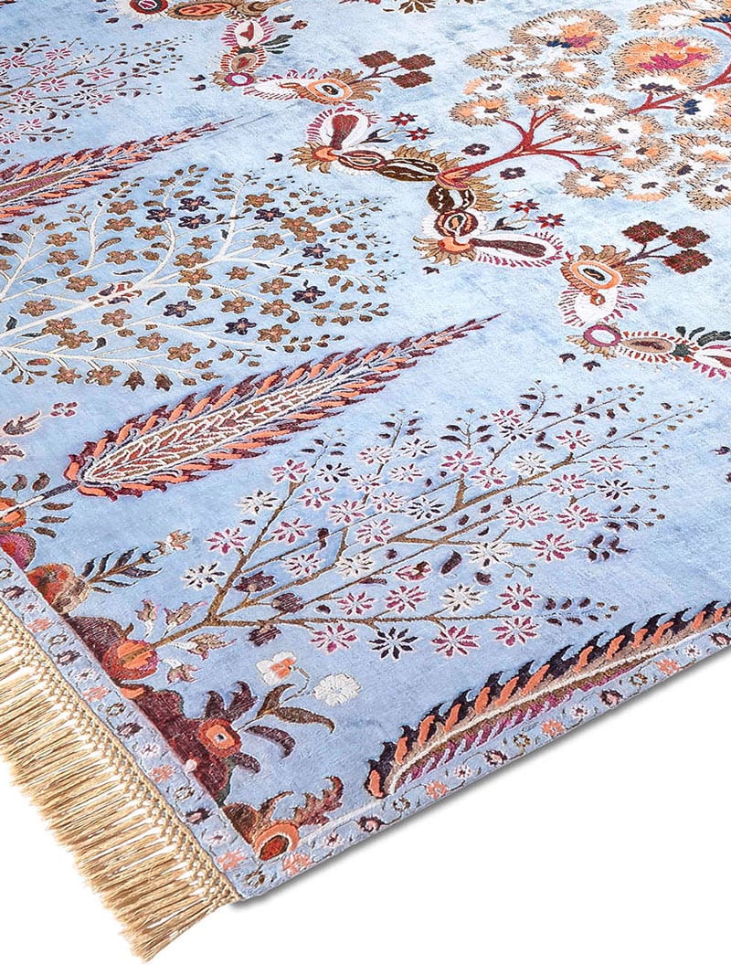 Mughal Blue Hand-Woven Rug ☞ Size: 250 x 300 cm