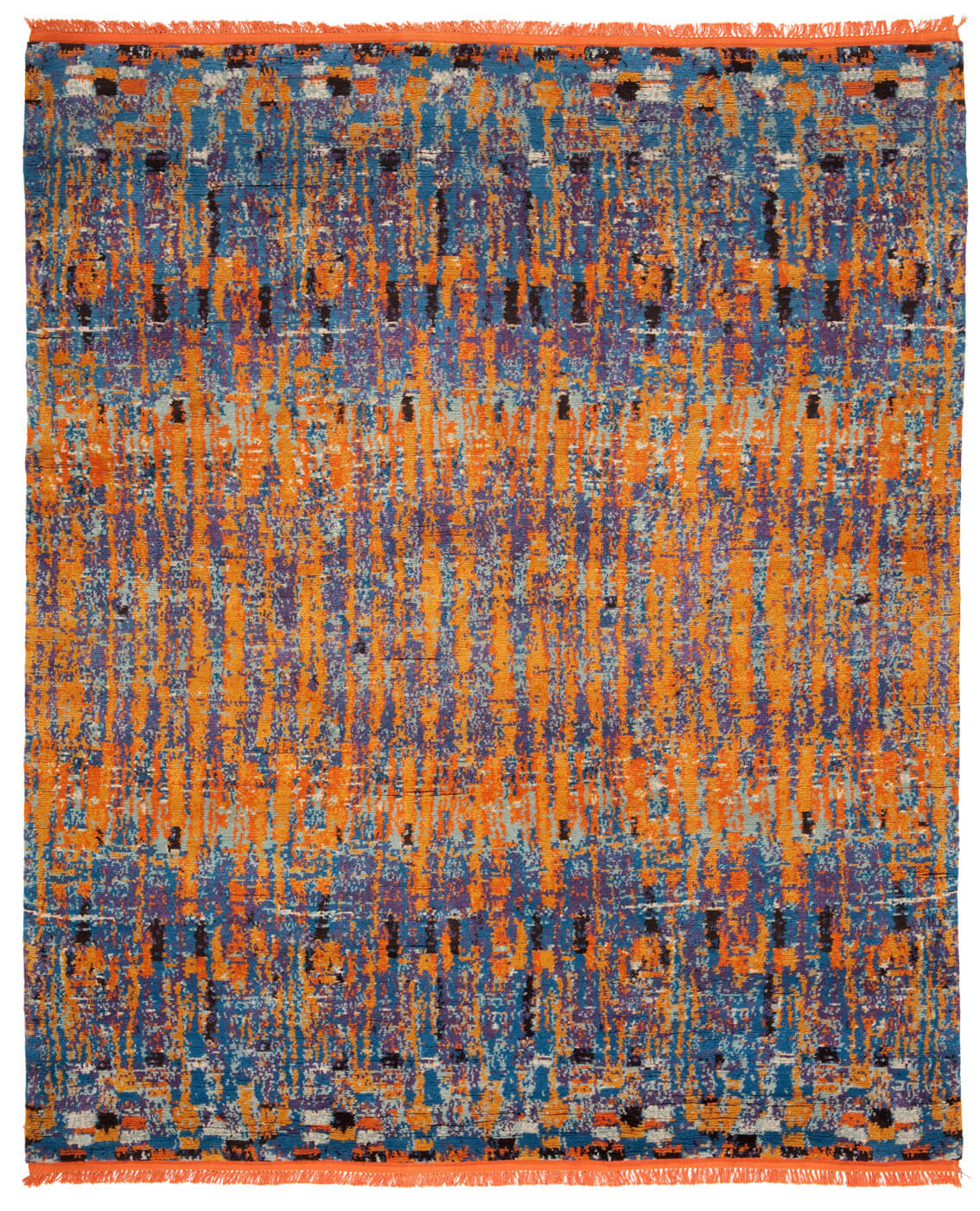 Hand-knotted Wool & Silk Blue Orange Rug