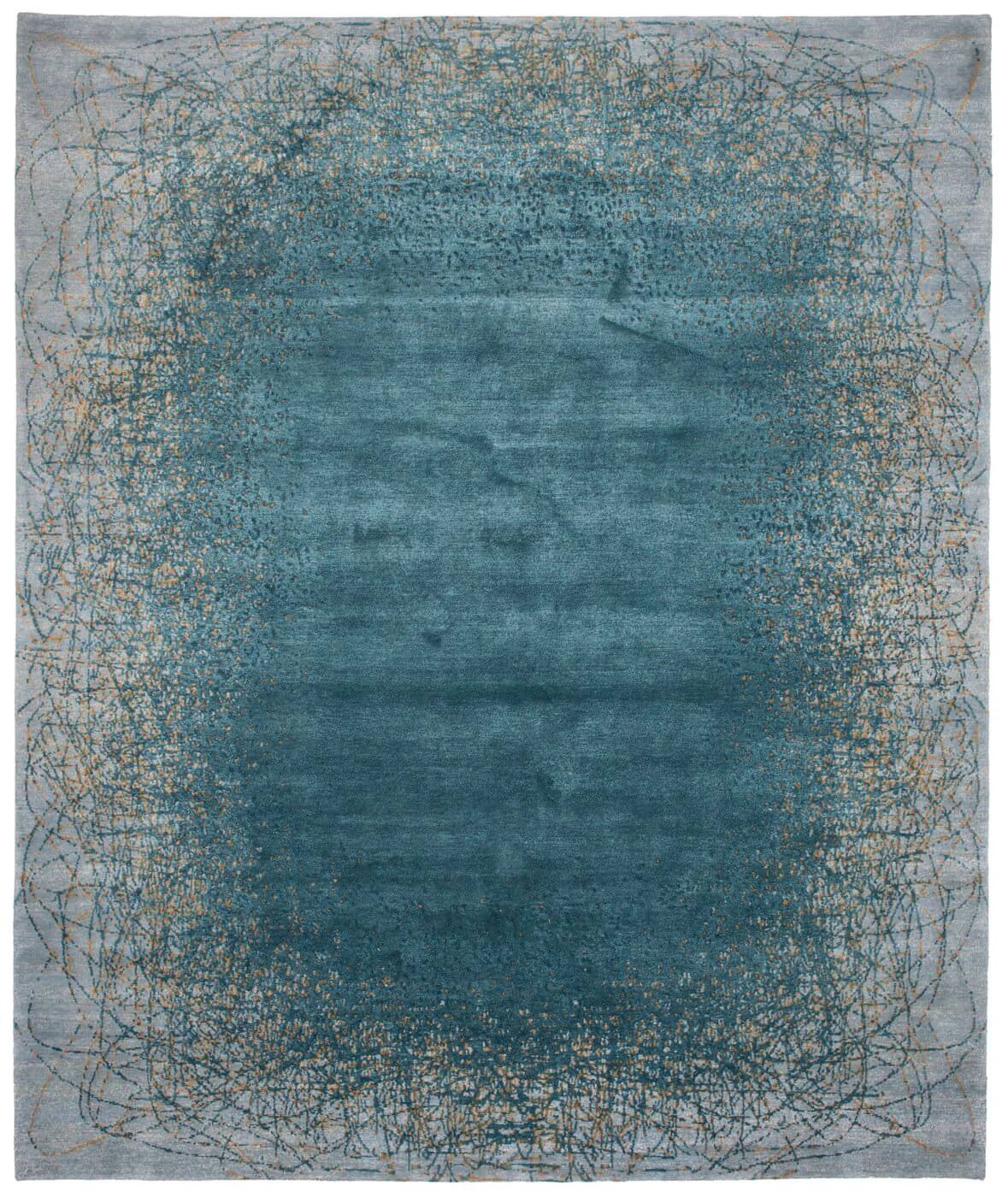 Hand-knotted Art White Blue Rug