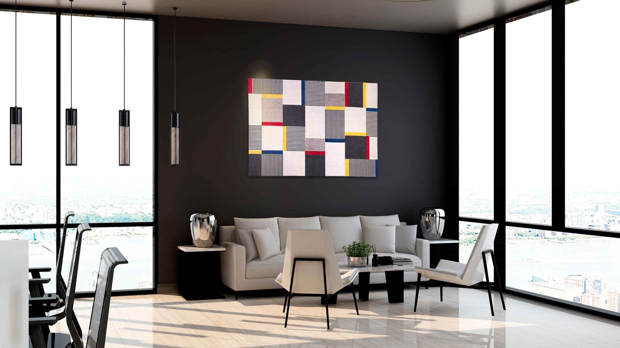 Checkered Multi Art Rug ☞ Size: 3' 3" x 4' 7" (100 x 140 cm)