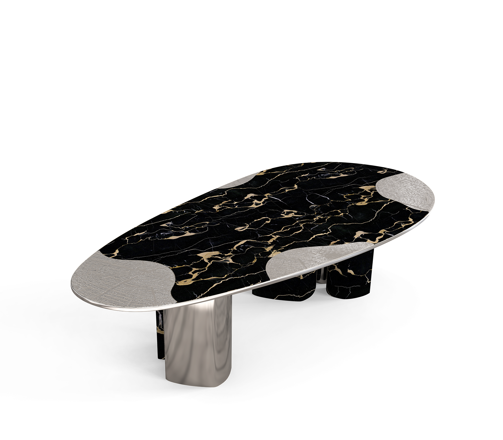 Athena Portoro Marble & Silver Dining Table