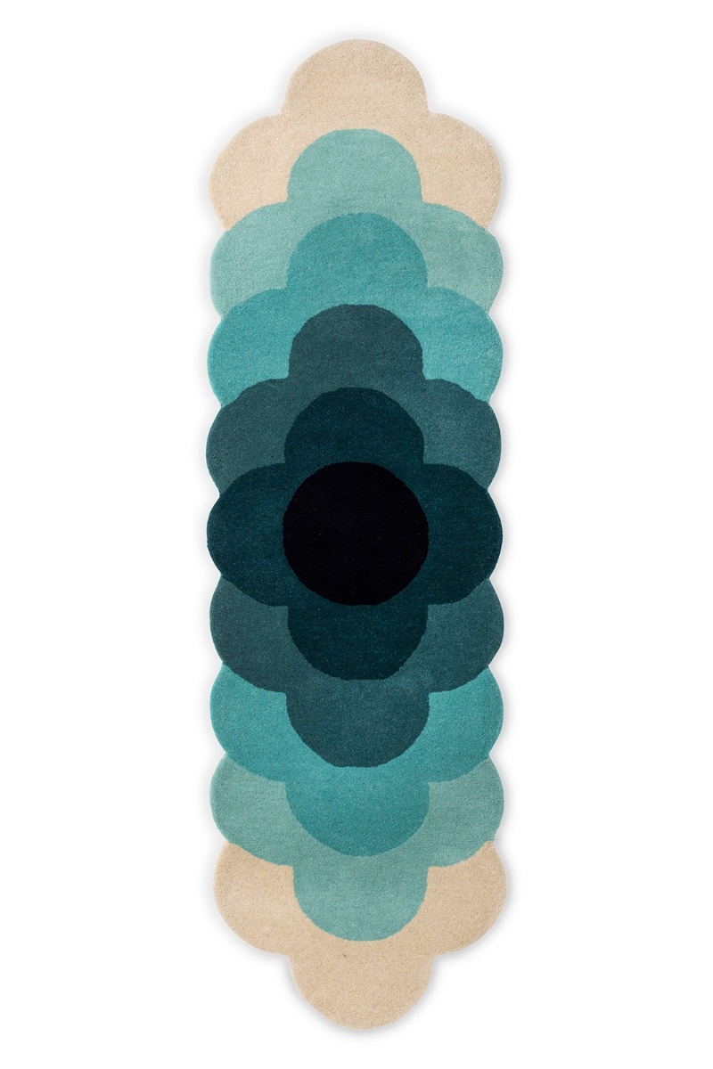 Floral Teal Handwoven Rug ☞ Size: 2' 2" x 7' 7" (67 x 230 cm)