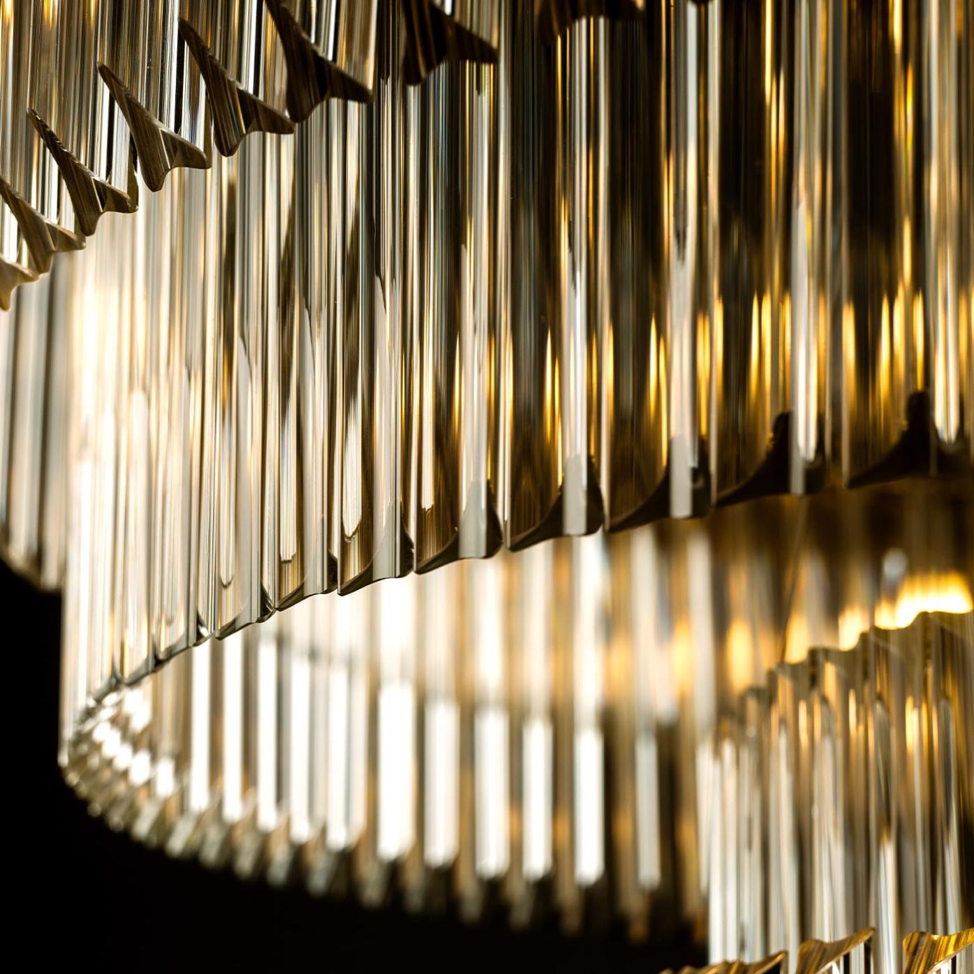 Polished Nickel Round Chandelier with Triedro Glass