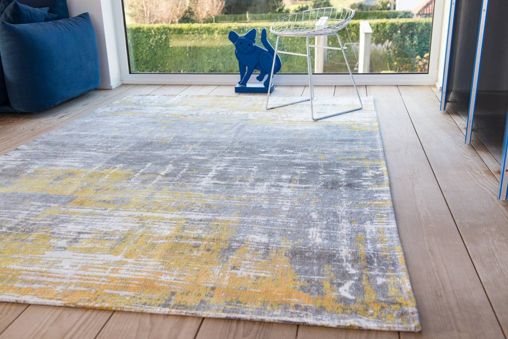 Abstract Grey / Yellow Jacquard Rug