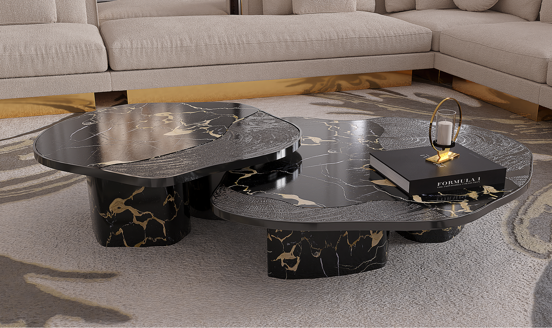 Athena Portoro Marble & Onyx Table Set