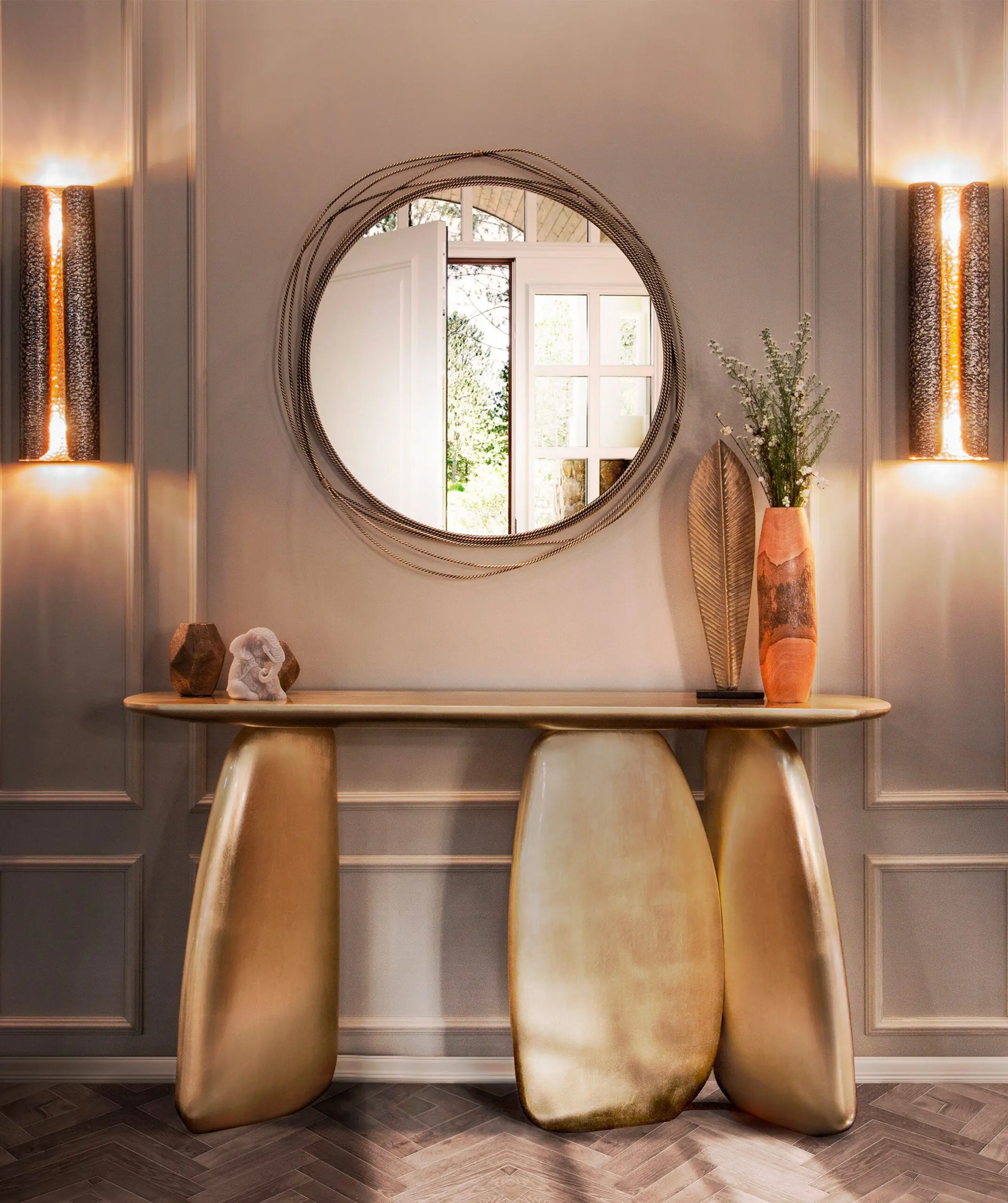 Sculptural Gold Console Table - 2