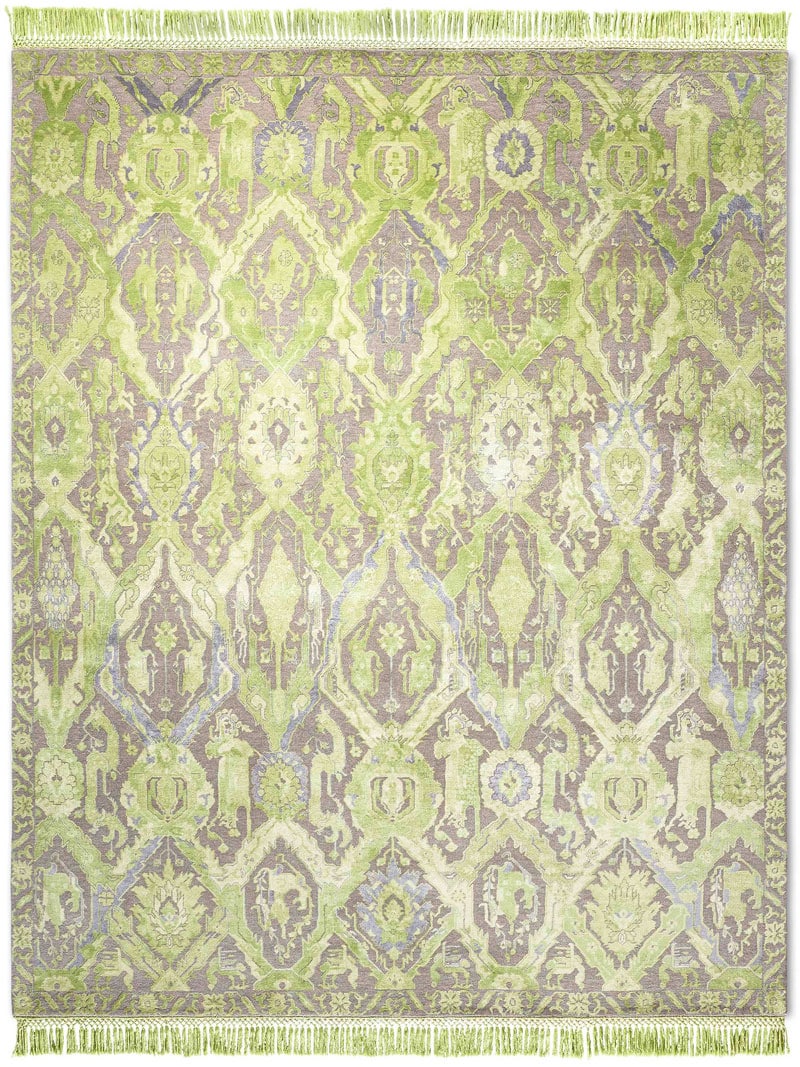 KavaBagh Green Hand-Woven Rug ☞ Size: 183 x 274 cm