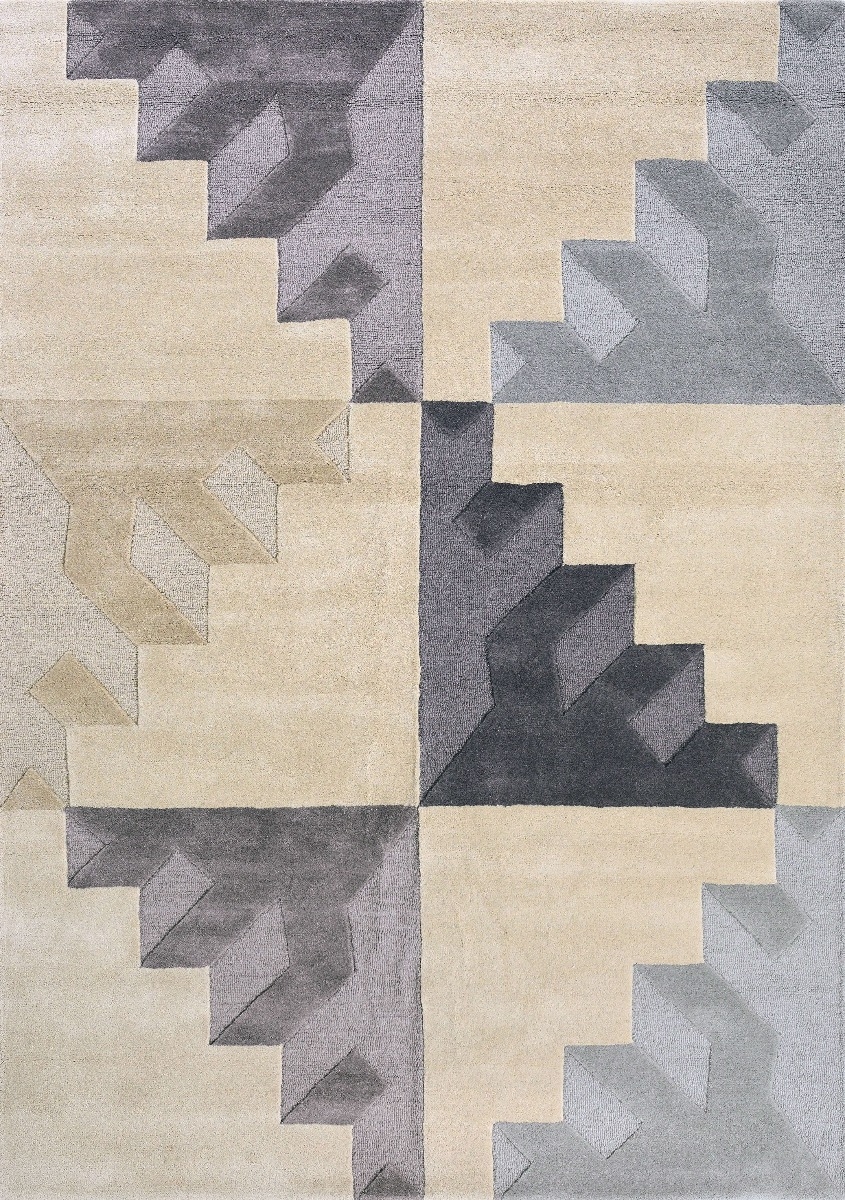 Geometric Multicolour Wool Rug ☞ Size: 4' 7" x 6' 7" (140 x 200 cm)