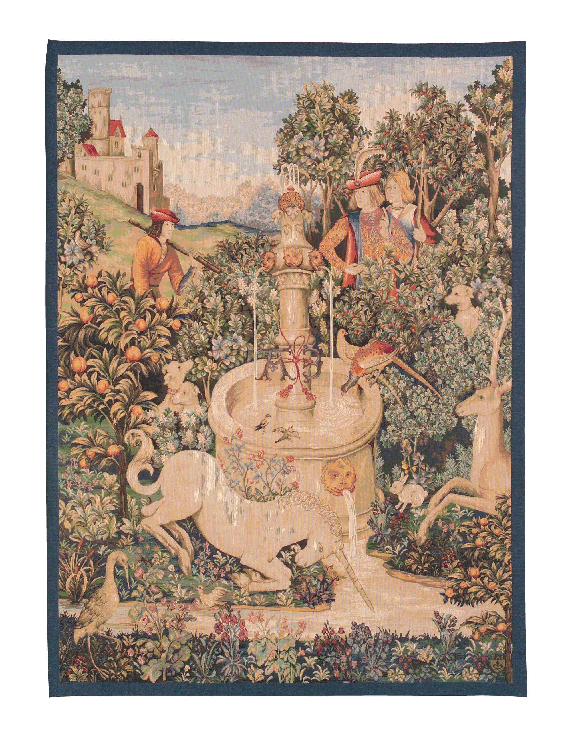 Unicorn at the Fountain Art Tapestry