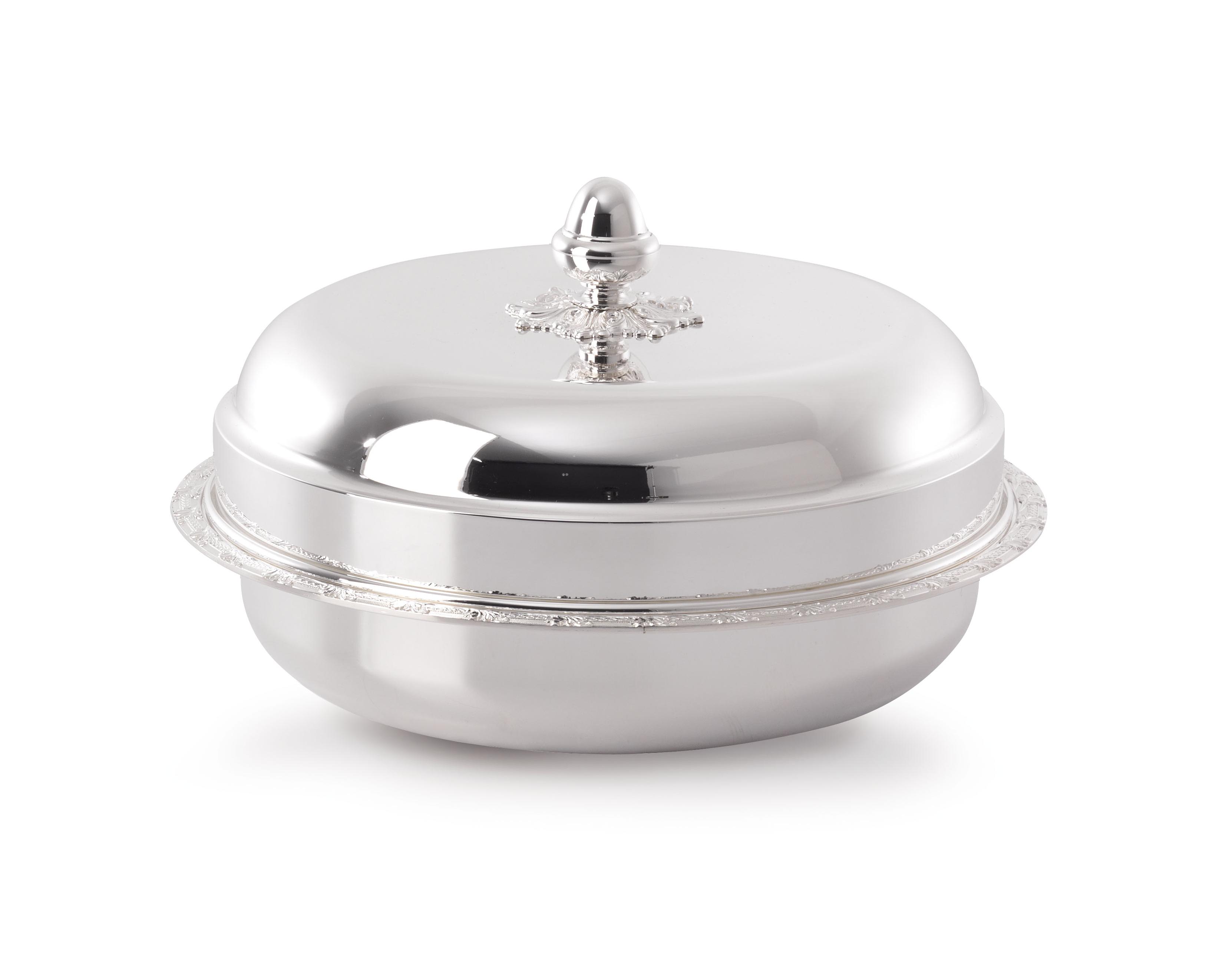 Silver Round Vegetable Dish with Porcelain and Lid