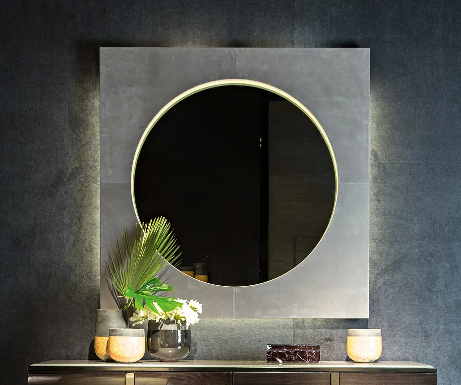 Black & More Leather Mirror with Back Lights