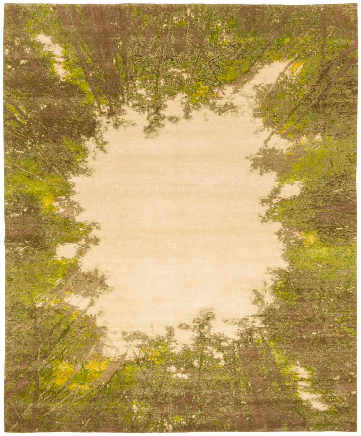 Hand-Knotted Green & Beige Rug