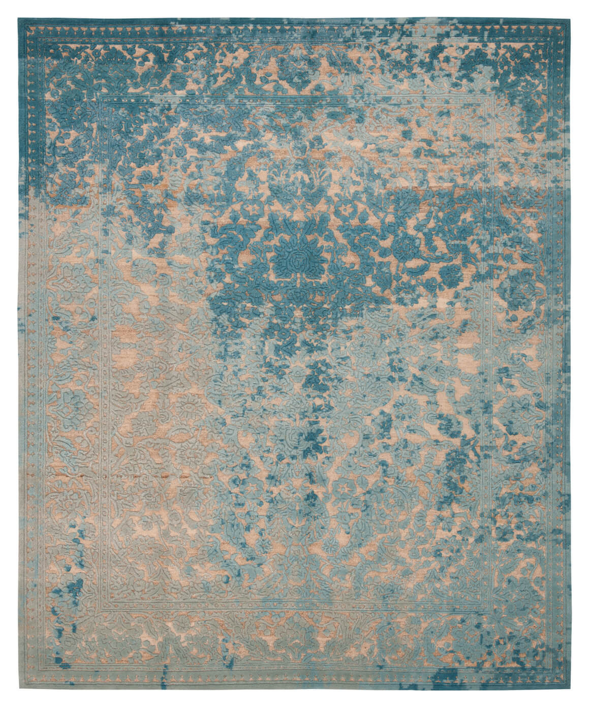 Faded Medallion Wool / Silk Blue Rug