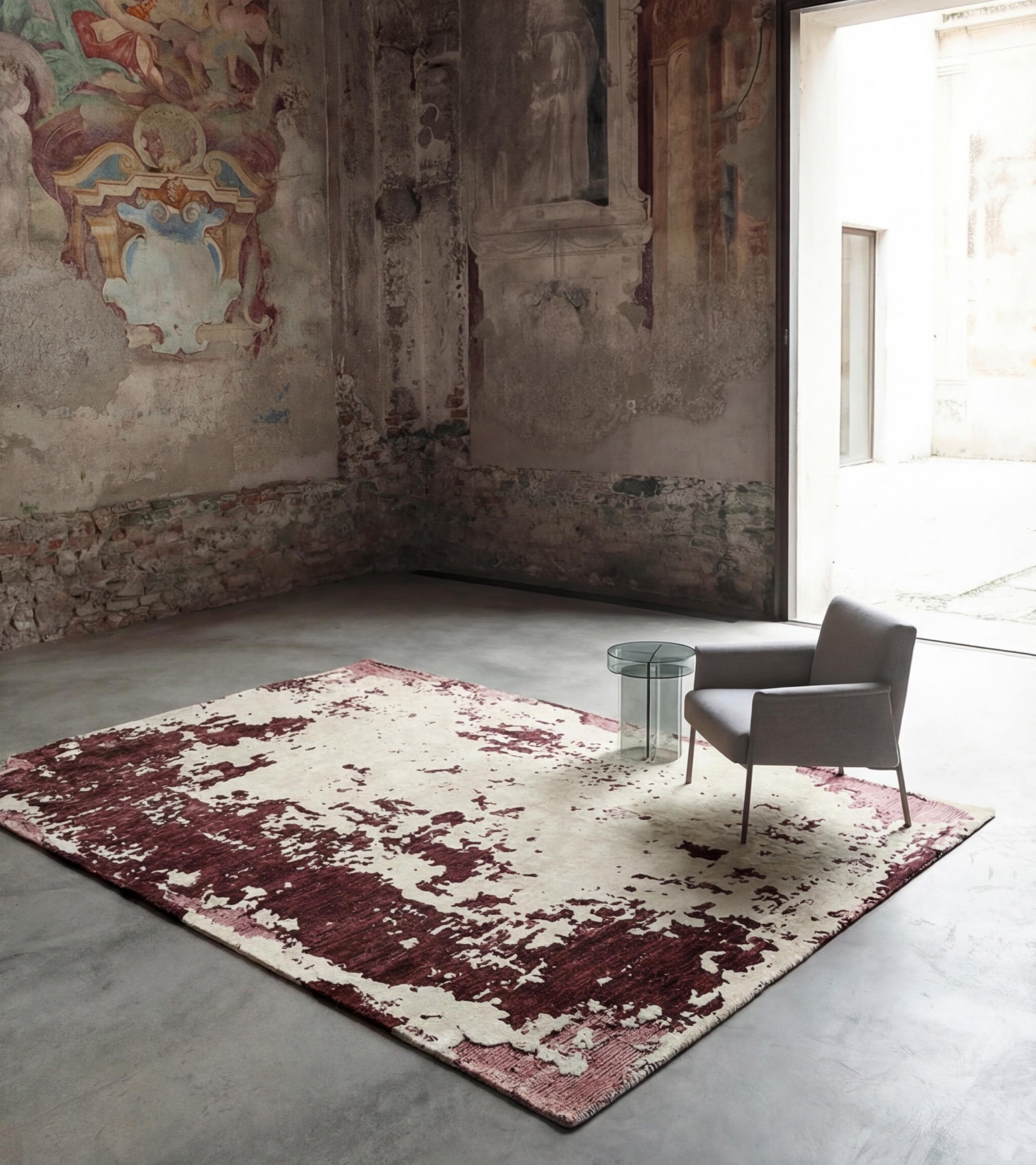 Wine Weathered Canvas Handcrafted Rug