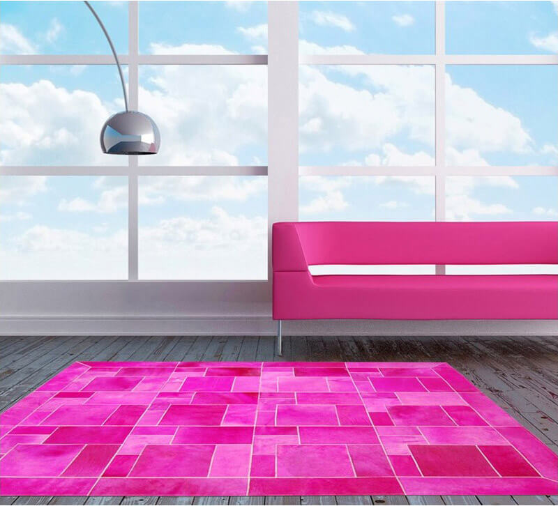 Puzzle Pink Cowhide Rug