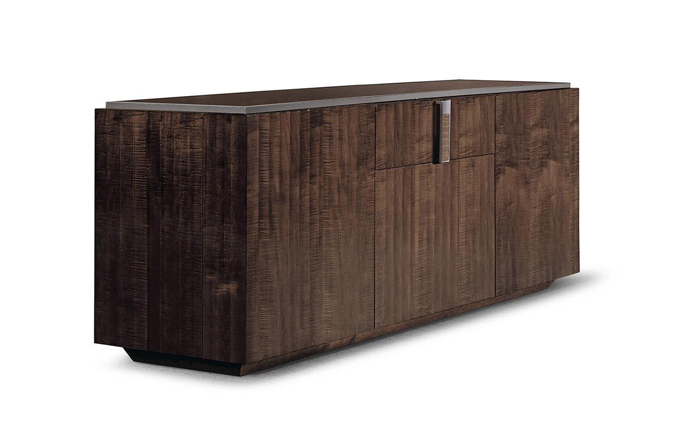 Elegance Two-Door Buffet with Premium Leather and Chrome Accents