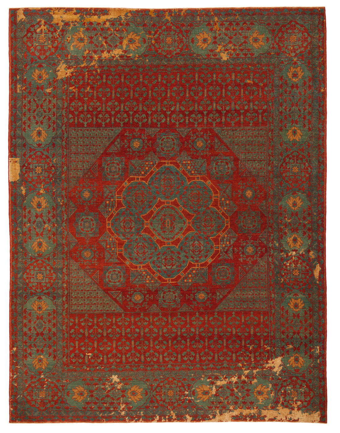 Red Hand Knotted Wool & Silk Rug