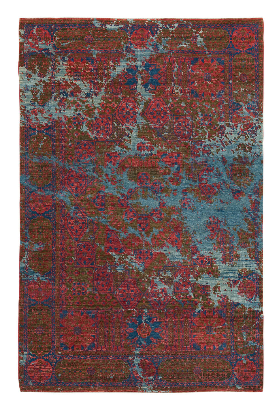 Red Multicolour Hand Knotted Wool & Silk Rug
