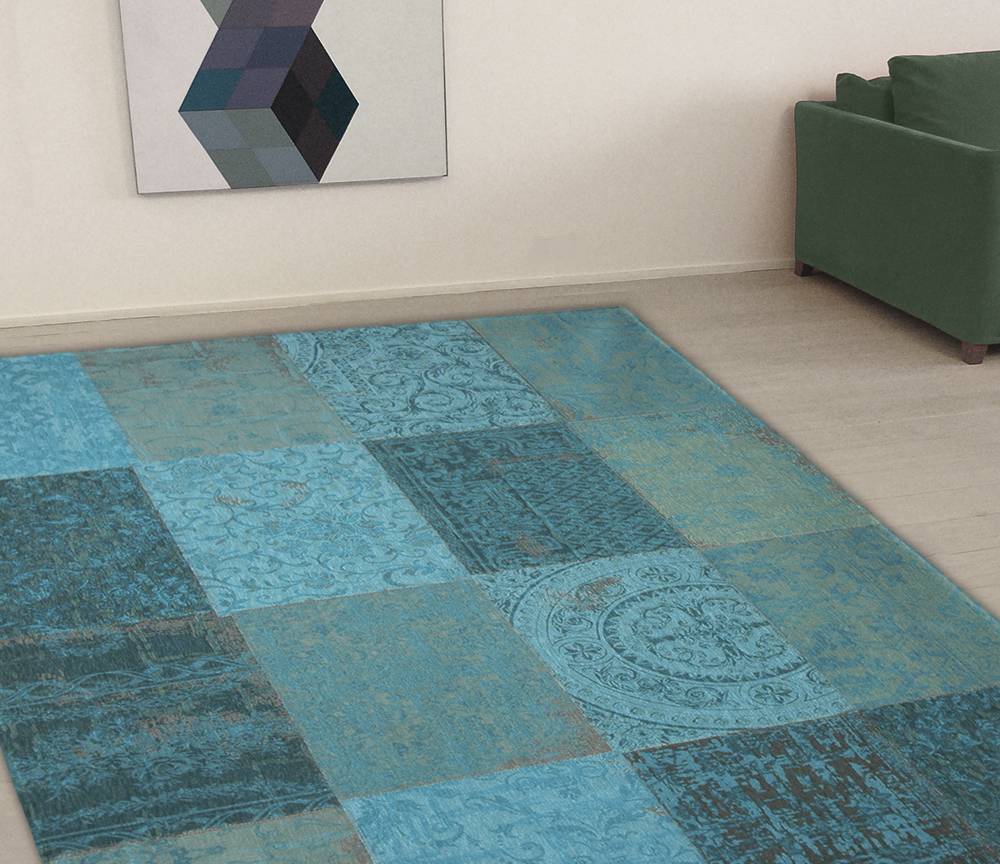 Patchwork Turquoise Rug ☞ Size: 4' 7" x 6' 7" (140 x 200 cm)