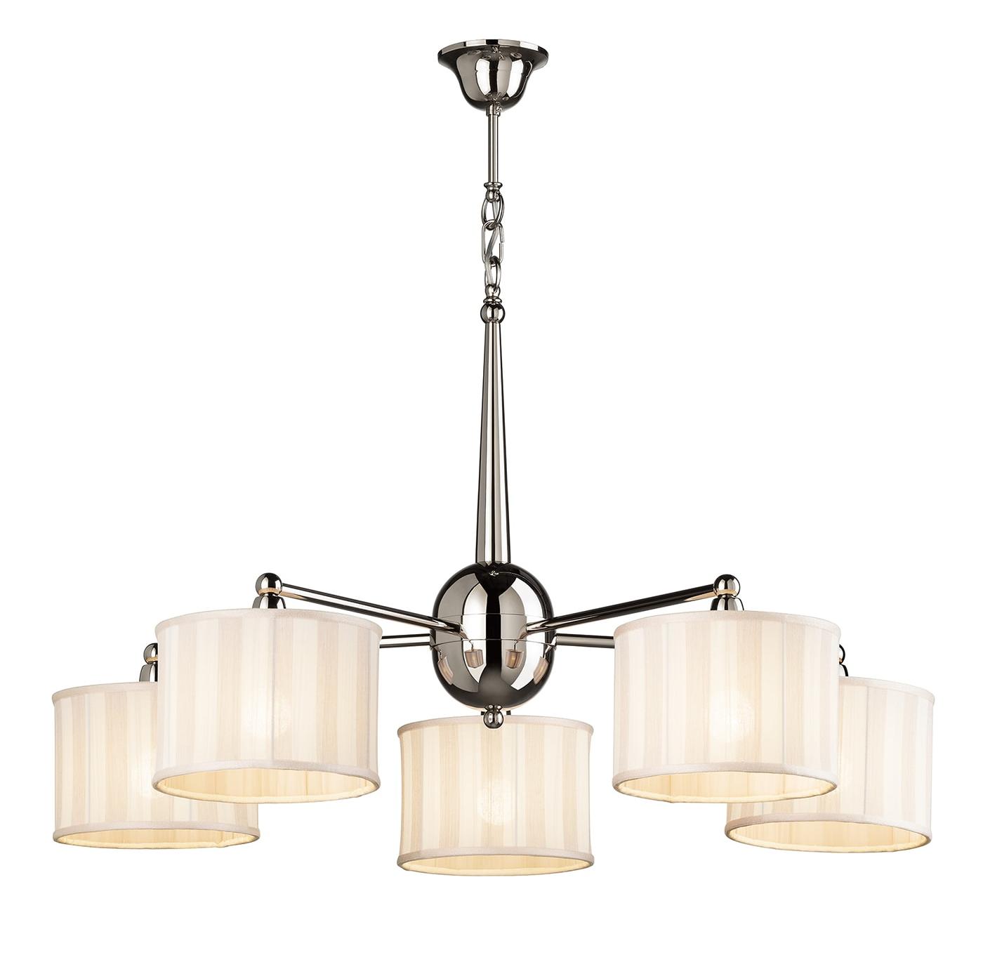 Contemporary Chandelier with English-Style Striped Fabric Shades