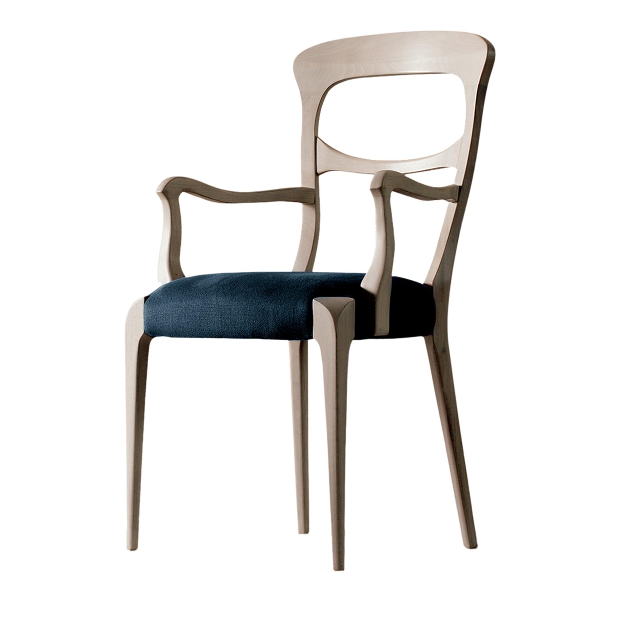 Capotavola Grey Solid Walnut Chair with Armrests | Colour: Velvet G075 129