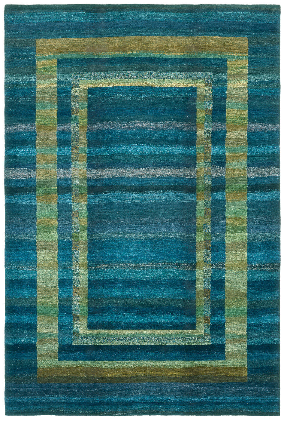 Hand-Knotted Wool Blue Frame Rug
