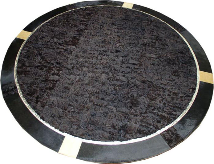 Round Real Fur Black/Gold Rug