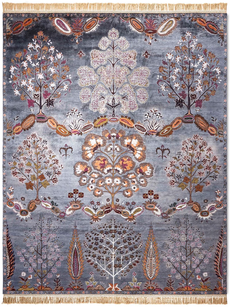 Mughal Charcoal Hand-Woven Rug ☞ Size: 250 x 300 cm