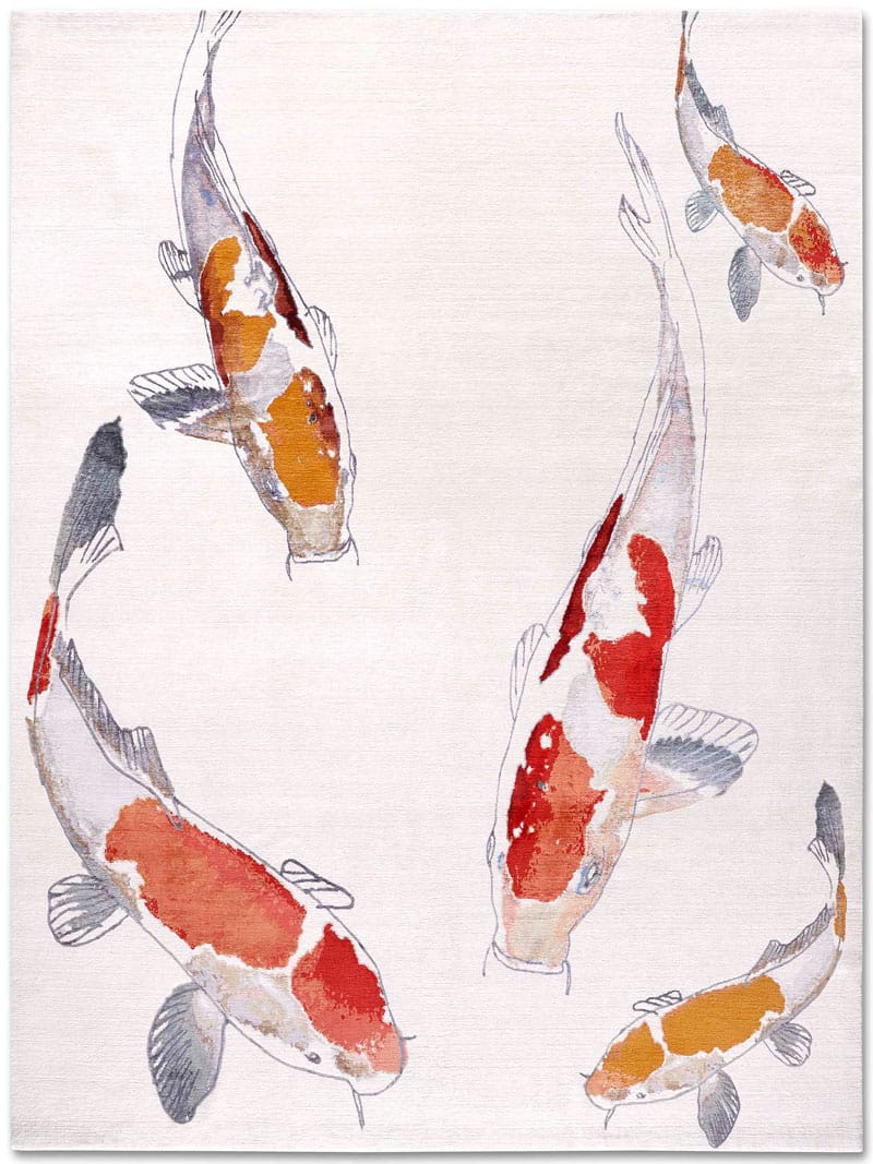 Fish Original on White Hand Knotted Rug