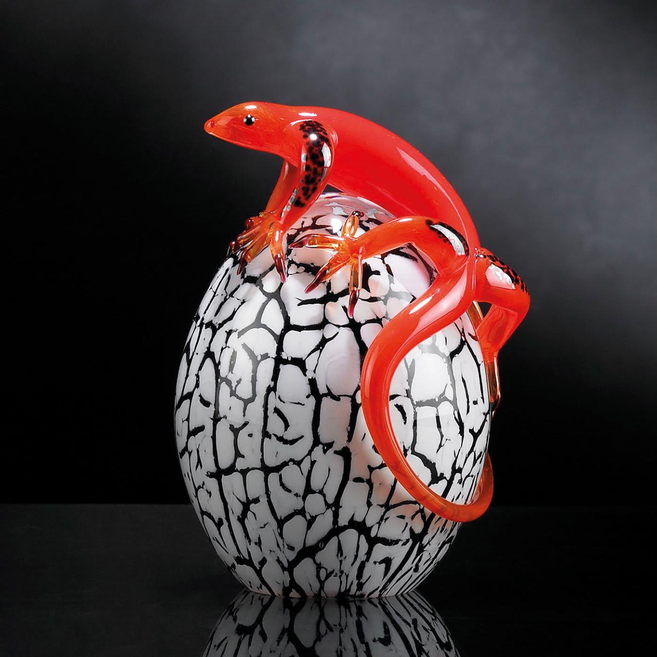 Glass Egg with Gecko Figurine