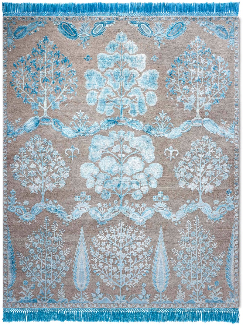 Mughal Blue / Grey Hand-Woven Rug ☞ Size: 250 x 300 cm